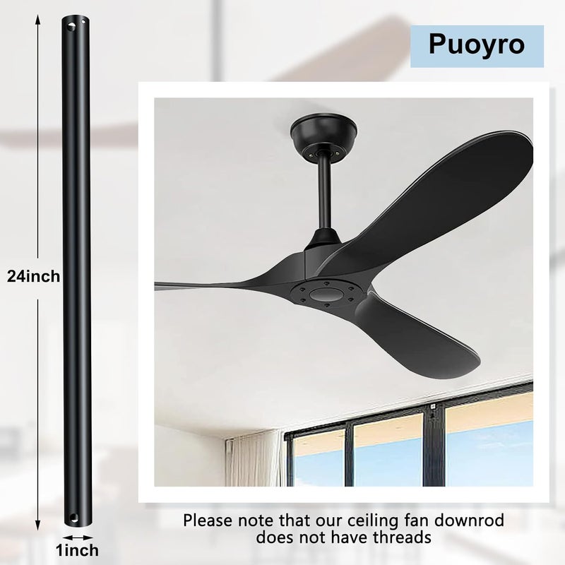 Puoyro 24 Inch Ceiling Fan Downrod with Extension Cable - 1 Inch Outer Diameter, Black Ceiling Fan Extension Rod,(No Threaded) Improves Airflow, Suitable for Various Ceiling Fans - Image 3